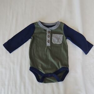 Green and Navy Long Sleeve Baby Onesie